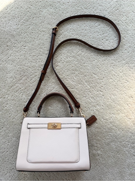 Coach Handbags - Coach Cream Leather Satchel with Brown Strap and Gold Hardware